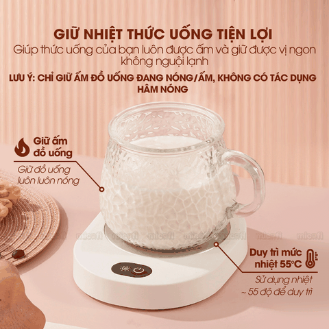 Đế Giữ Nhiệt Đồ Uống Micofi, Đế Để Ly, Khay Giữ Nhiệt Lót Đựng Ly Mini Làm Ấm Cốc Đựng Nước Cà Phê, Sữa, Trà 55 Độ C
