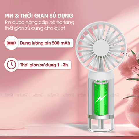 Quạt Cầm Tay Micofi, Quạt Điện Mini Phun Sương Mát Lạnh Nhỏ Cầm Tay Type C Không Tiếng Ồn Phun Sương 3 Trong 1 Chế Độ