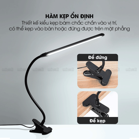 Đèn LED Bàn Học Micofi Đọc Sách Kẹp Bàn Làm Việc USB Cắm Điện, Đèn Kẹp Sách 3 Màu Chống Cận Xoay 360 Độ Chỉnh Độ Sáng