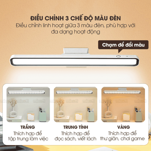 Đèn Học LED Micofi Chống Cận Tích Điện, Đèn Bàn Học Đọc Sách Làm Việc Dán Tường, Thanh LED Sạc Từ Tính Nam Châm Xoay