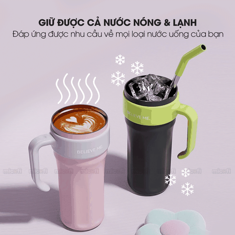 Ly Nước Micofi Giữ Nhiệt Inox 316 Có Nắp, Bình Giữ Nhiệt Cao Cấp Nóng Lạnh 1250ML Hai Lớp Có Ống Hút Tay Cầm Chống Tràn