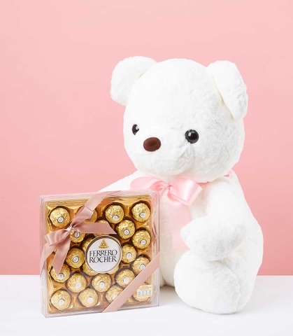 Gấu bông trắng và Ferrero Rocher Delight