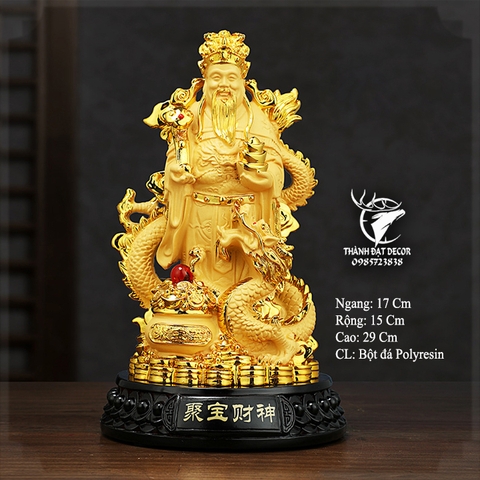 Tượng Ông Thần Tiền Cưỡi Rồng Cầm Vàng, Trượng Như Ý Bát Tụ Bảo, Quà Tặng Tân Gia Khai Trương May Mắn Tài Lộc