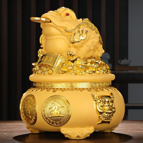 Tượng Thiềm Thừ Cóc Vàng size 22x18x22, Tượng Cóc 3 Chân Chiêu Tài Quà Tặng Tân Gia Khai Trương Sinh Nhật Decor Phòng Trang Trí Nhà Phòng Khách