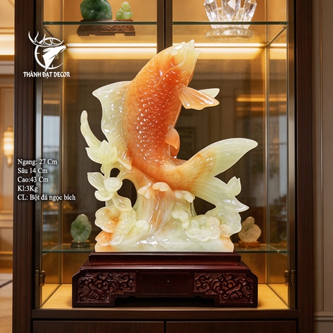 Tượng cá chép vượt sóng 27x14x43cm, Quà tặng phong thuỷ  Tân gia khai trương sinh nhật, Decor