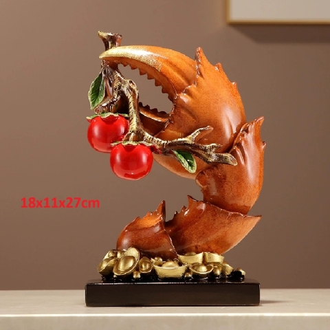 Tượng càng cua kẹp 2 quả hồng 18x11x27cm – bột đá thạch anh đúc cao cấp, trang trí phong thủy tài lộc