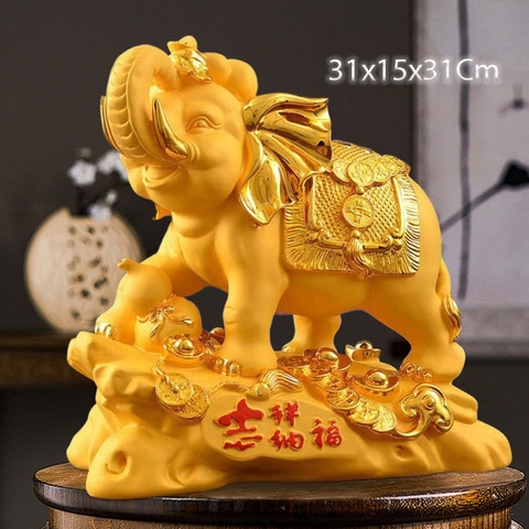 Tượng Voi Phong Thủy 31x15x31cm, Quà Tặng Decor Chiêu Tài Lộc, May Mắn, Trang Trí Sang Trọng