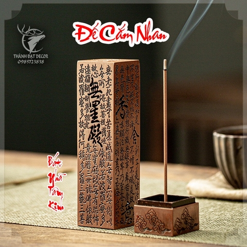 Đế Cắm Nhang Tâm Kinh Bát Nhã , Xông Trầm Cao 13cm Màu Đồng Đỏ Trang Trí Bàn Trà Bàn Thờ Nhỏ