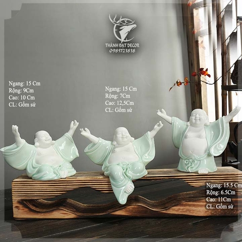 Tượng Phật Di Lặc Bồ Tát Ngồi Bằng Gốm ( Không Kèm Đế ) Trang Trí Tiểu Cảnh, Gỗ Lũa