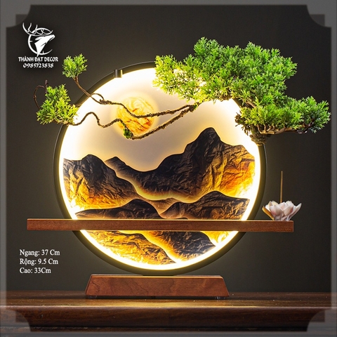 Kệ Gỗ Cảnh Núi Đế Thấp Đặt Tượng Trang Trí Có Đèn Led, Có Thể Đốt Trầm Hương, Quà Tặng Tân Gia Khai Trương Trang Trí Bàn