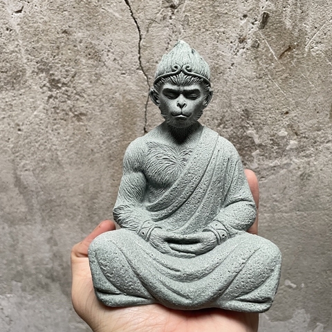 Tượng Tôn Ngộ Không Ngồi Thiền Bằng Đá Sa Thạch , Đấu Chiến Thắng Phật , Tề Thiên Đại Thánh Trang Trí Tiểu Cảnh