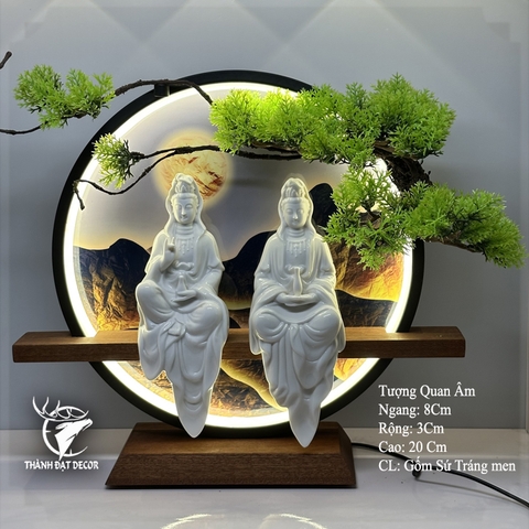 Tượng Phật Bà Quan Thế Âm Bồ Tát Gốm Sứ Trắng Size 20 , Decor Kệ Đèn Phong Thủy Thờ Cúng, Thiền Định