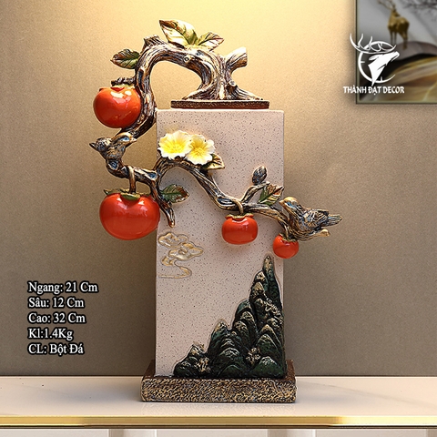 Tượng Cành Hồng Phong Thủy Bám Trụ Đá 21x12x32cm, Quà Tặng Tân Gia Khai Trương Sinh Nhật, Decor Nhà