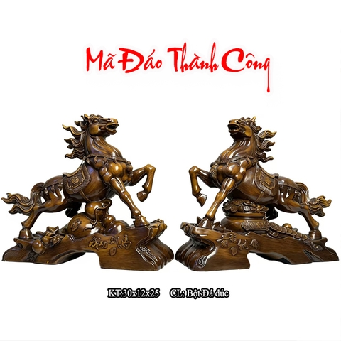 Tượng Ngựa Mã Đáo Thành Công Màu Gỗ 30x12x25cm, Quà Tặng Tuổi Ngọ Tân Gia Khai Trương, Sinh Nhật