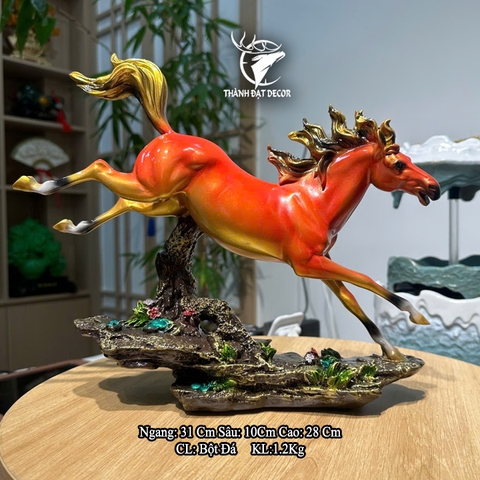 Tượng Ngựa Phong Thủy Mã Đáo Thành Công Màu Cam Trang Trí Phòng Khách Bàn Làm Việc Quà Tặng Khai Trương Tân Gia