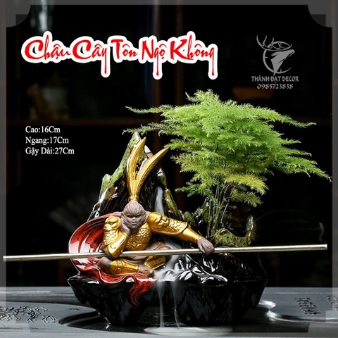 Chậu Cây Tôn Ngộ Không (không kèm cây), Mỹ Hầu Vương, Đại Thiên Đại Thánh Gằng Gốm Sứ Tráng Men Có Thể Đốt Trầm Hương