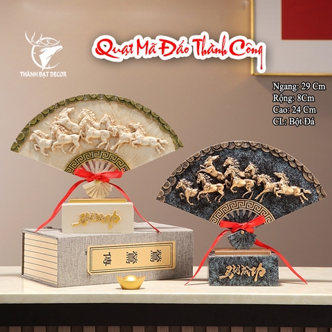 Tượng Ngựa Phong Thủy Quạt Mã Đáo Thành Công Bát Mã Truy Phong– Decor, Quà Tặng Khai Trương, Tân Gia