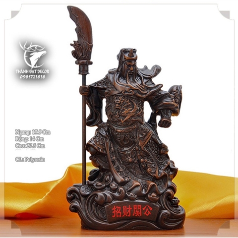 Tượng Quan Công , Quan Vân Trường , Quan Vũ Màu Vân Gỗ, Tượng Phong Thủy Thờ Cúng Trang Trí