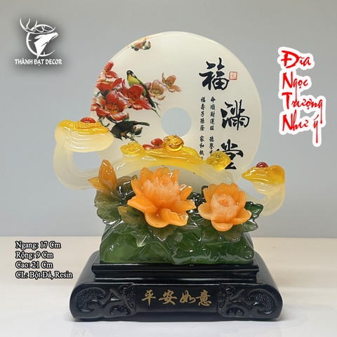 Đĩa Ngọc Phong Thủy Chim uyên Ương Trượng Như Ý size 21, Quà Tặng Tân Gia Khai Trương Trang Trí Nhà
