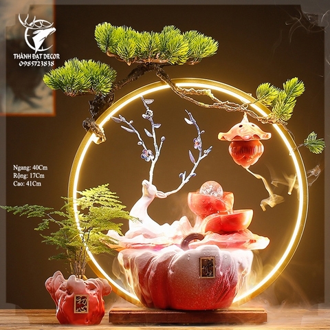 Thác nước, thác khói trầm hương phong thủy cao cấp hình hươu, thác nước luân chuyển để bàn đem lại may mắn,tài lộc