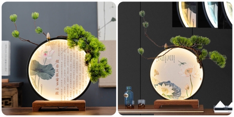 Kệ Gỗ Đặt Tượng Trang Trí Có Đèn Led size 40cm Hình Hoa Sen Hồng, Có Thể Đốt Trầm Hương, Quà Tặng Tân Gia Khai Trương