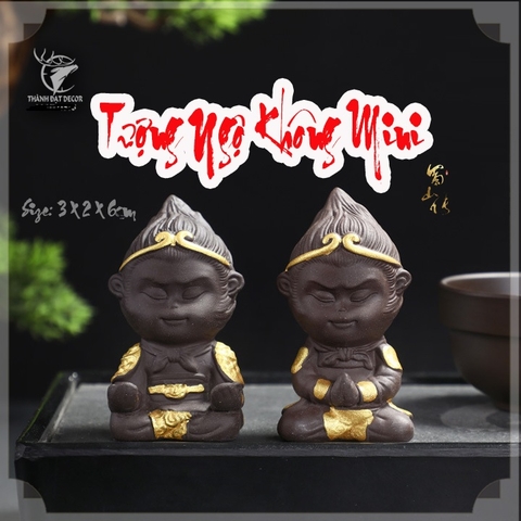 Tượng Tôn Ngộ Không Size Mini 6cm , Tượng Tôn Ngộ Không Bái Thiền Bằng Gốm