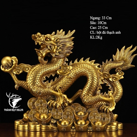 Tượng Con Rồng Cầm Vàng Phong Thủy Dành Cho Người Tuổi Thìn, Quà Tặng Tân Gia, Khai Trương Decor