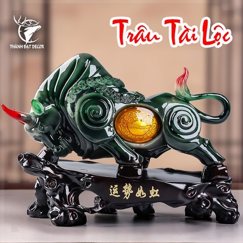 Tượng trâu phong thủy xanh ngọc tài lộc, Decor Trang trí phòng khách, bàn làm việc, quà tặng ý nghĩa