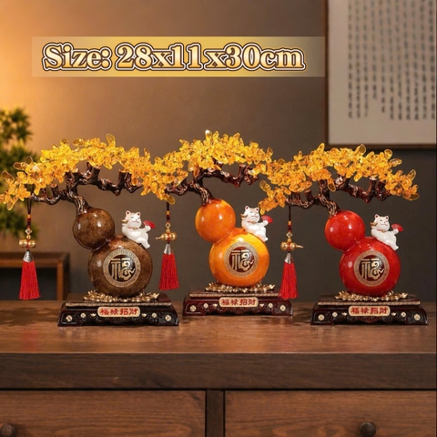 Tượng Hồ Lô Mèo Thần Tài May Mắn Cây Tiền, Quà Tặng Tân Gia Khai Trương Sinh Nhật Decor Nhà Cửa