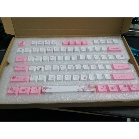 Bộ nút Keycap Sakura hoa anh đào 104+9 phím Thick PBT Dye Sub