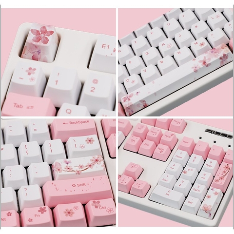 Bộ nút Keycap Sakura hoa anh đào 104+9 phím Thick PBT Dye Sub