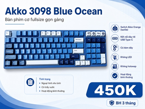 Bàn Phím Cơ Akko 3098 Blue Ocean (Cũ) - Switch Akko Orange, Dây Type-C | MKShop