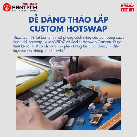 Bàn phím cơ custom FANTECH MK858 MAXFIT67 LED RGB Tháo lắp hotswap - Switch Gateron CAP milky yellow