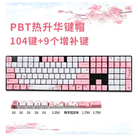 Bộ nút Keycap Sakura hoa anh đào 104+9 phím Thick PBT Dye Sub