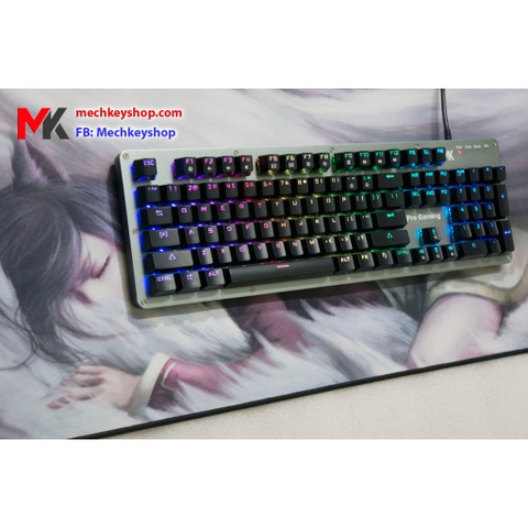 Bàn phím cơ MK Pro Gaming, Switch GATERON quang học, RGB, LED nháy theo nhạc, Driver tiếng anh, chống nước