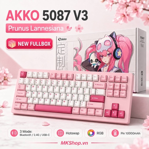 Bàn Phím Cơ AKKO 5087 V3 Prunus Lannesiana (New Fullbox) - Giá Siêu Rẻ Chỉ 1100k | MKShop