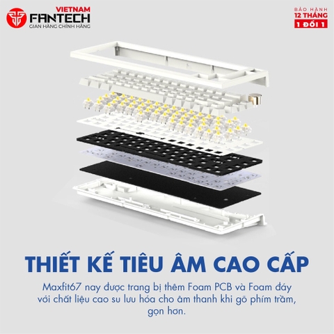 Bàn phím cơ custom FANTECH MK858 MAXFIT67 LED RGB Tháo lắp hotswap - Switch Gateron CAP milky yellow