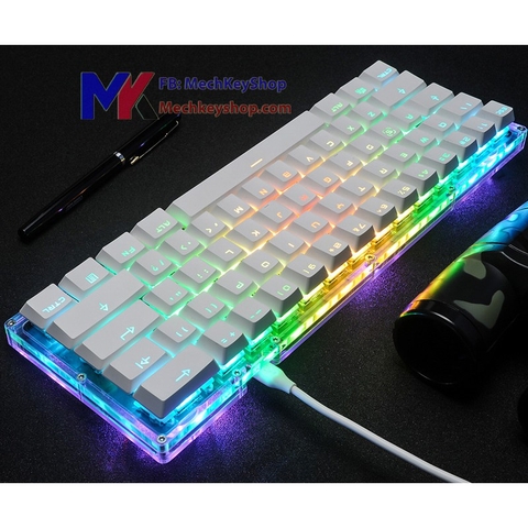 Bàn phím cơ mini, size 60%, vỏ trong suốt, led RGB, led gầm, Arms Cool