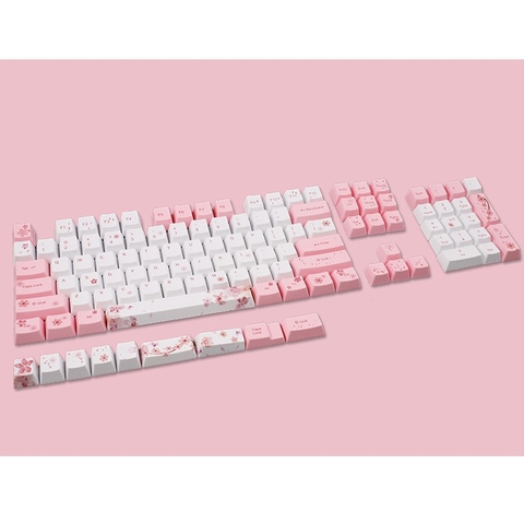 Bộ nút Keycap Sakura hoa anh đào 104+9 phím Thick PBT Dye Sub