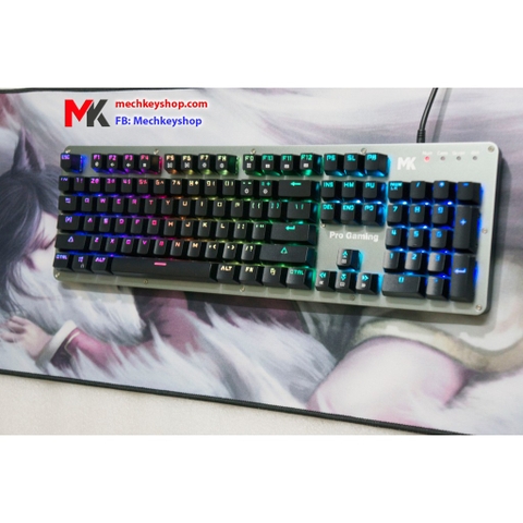 Bàn phím cơ MK Pro Gaming, Switch GATERON quang học, RGB, LED nháy theo nhạc, Driver tiếng anh, chống nước