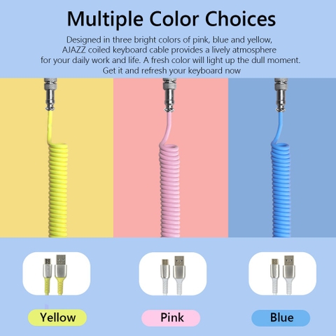 Dây Cáp Custom Bàn Phím Cơ Ajazz Cable AL60, dây xoắn 3 đoạn tháo rời