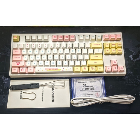 Bàn phím cơ Bluetooth Keycool 87 Macaron Hotswap Keycap Cherry Profile Dye sub chất lượng cao