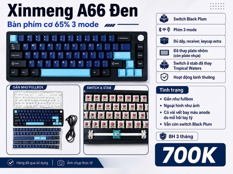 Bàn Phím Cơ Nhôm Xinmeng A66 Black (đã qua sử dụng) - Đã Mod Plate Nhôm, 3 Mode | MKShop