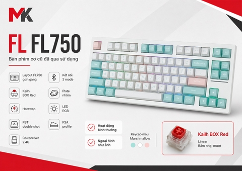 Bàn Phím Cơ FL-Esports FL750 3 Mode (Cũ) - Switch Kailh BOX Red, Keycap Marshmallow | MKShop