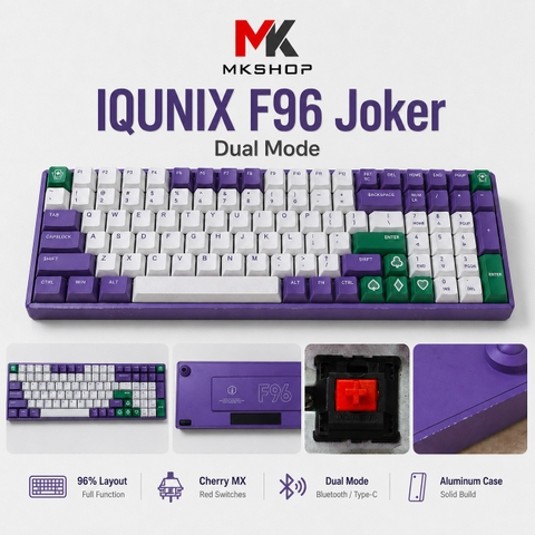 Bàn Phím Cơ IQUNIX F96 Joker Dual Mode (Cũ) - Vỏ Nhôm, Switch Cherry Red | MKShop