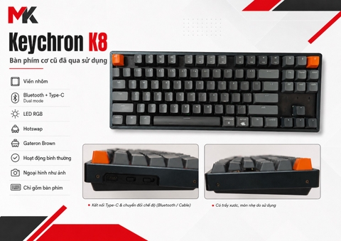 Bàn Phím Cơ Keychron K8 Bản Viền Nhôm (2nd) - Hotswap, Gateron Brown | MKShop
