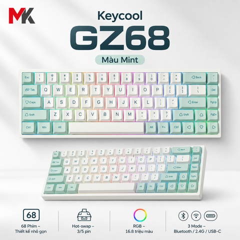 Bàn Phím Cơ Keycool Gz68 (3 Mode, Hotswap 5 Pin, RGB) - Vô Địch Tầm Giá | MKShop