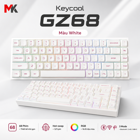 Bàn Phím Cơ Keycool Gz68 (3 Mode, Hotswap 5 Pin, RGB) - Vô Địch Tầm Giá | MKShop