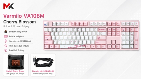 Bàn Phím Cơ Varmilo VA108M (Cũ 90%) - Fullsize, Cherry Brown | MKShop