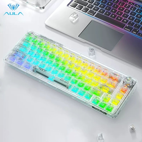 Bàn Phím Cơ Không Dây AULA F68 RGB 3 Mode, Hot Swap, Gasket Mount, Có Núm Vặn